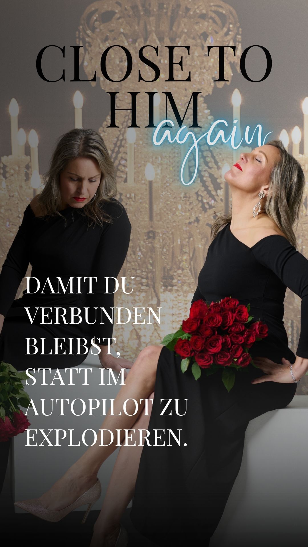 Frau in schwarz gekleidet mit Rosen
